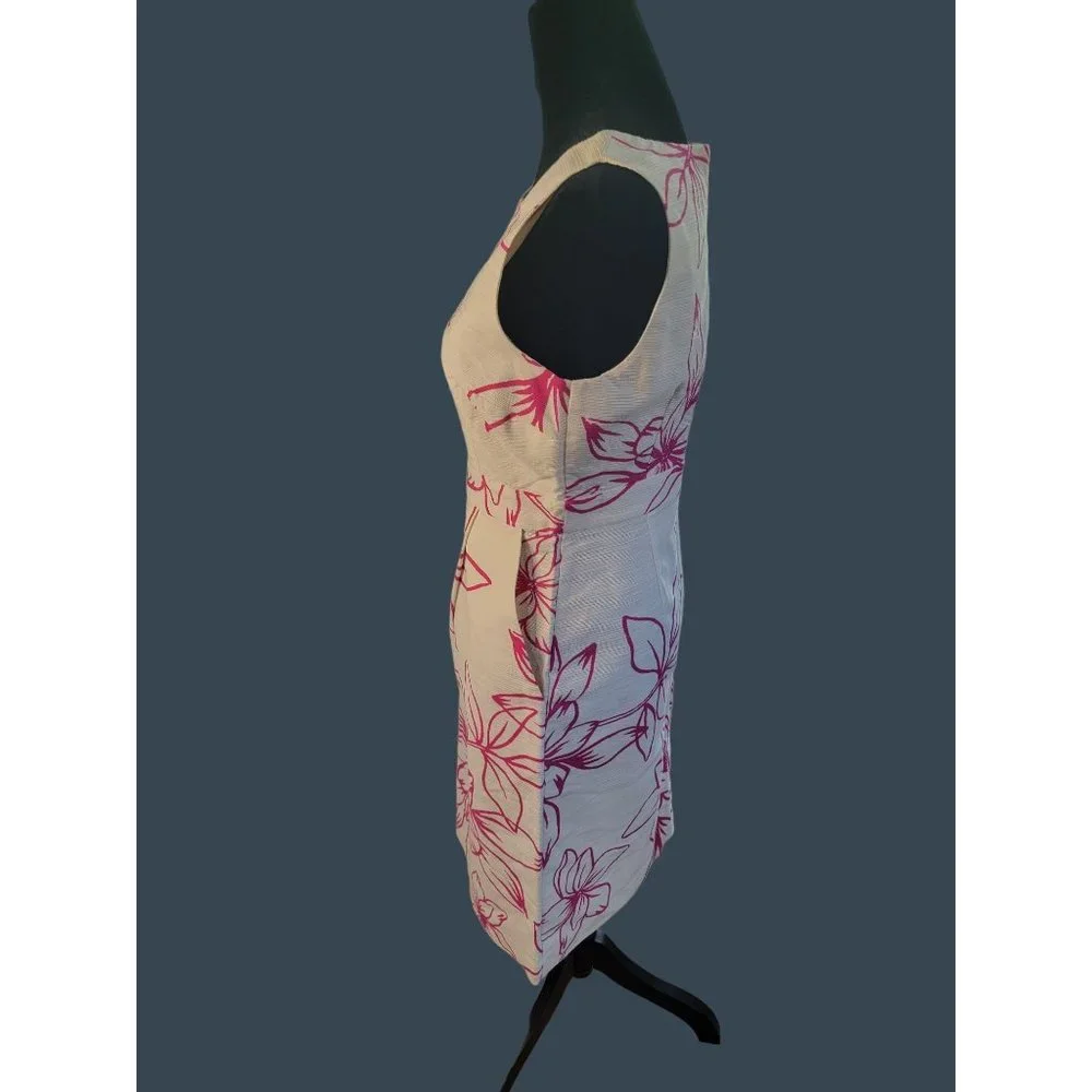 Ann Taylor Cream Midi Dress with Pink Floral Outline